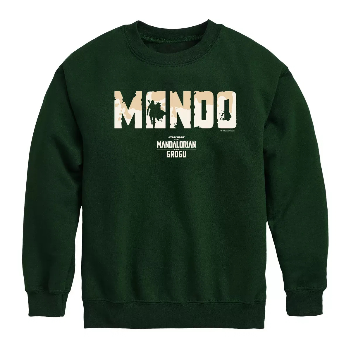 Детский свитшот с принтом The Mandalorian And Grogu Bold Silhouette Star Wars, Forest Green