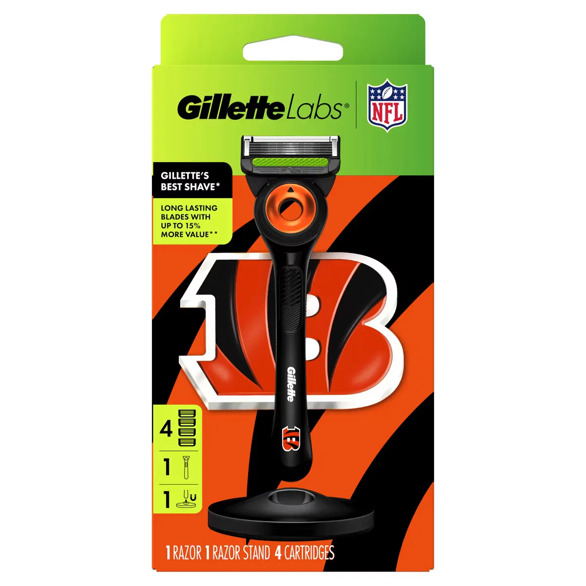 Бритва мужская ручная с 4 лезвиями и магнитной подставкой GilletteLabs + NFL Special Edition Cincinnati Bengals — фото 2