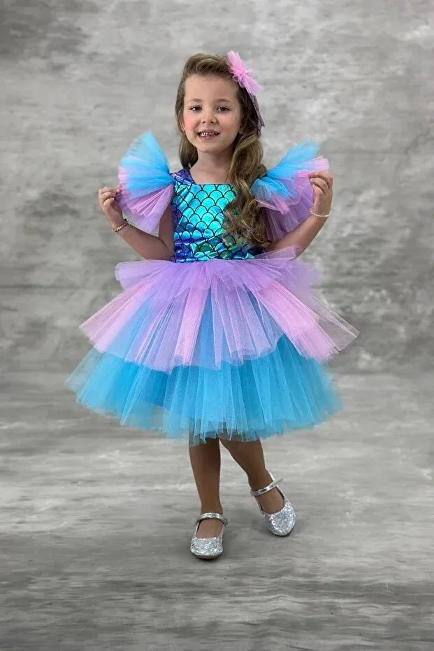 Детское платье для девочек с длинным рукавом Abiyekids, Blue — фото 3