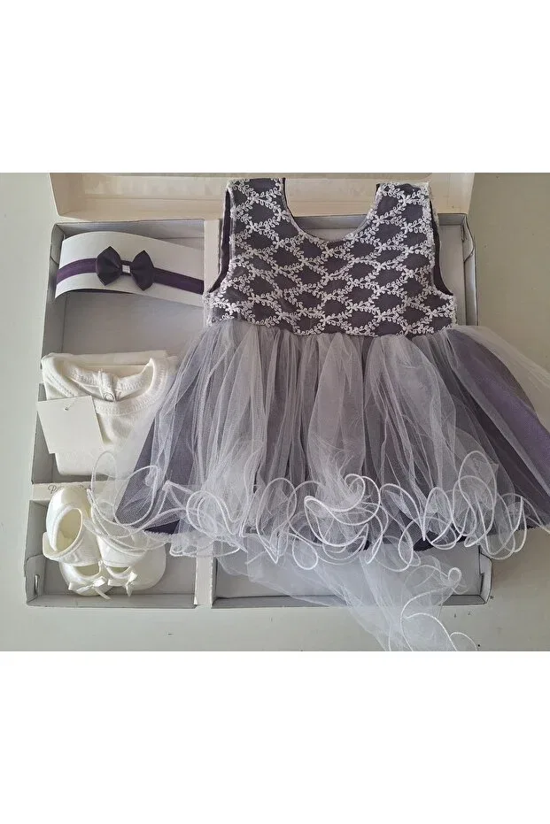 Детское платье для девочек с принтом Mevlüt Set Wedding Dress Evening Dress Baby Birth Baby Shower Gift Biyan Collection, Purple — фото 2