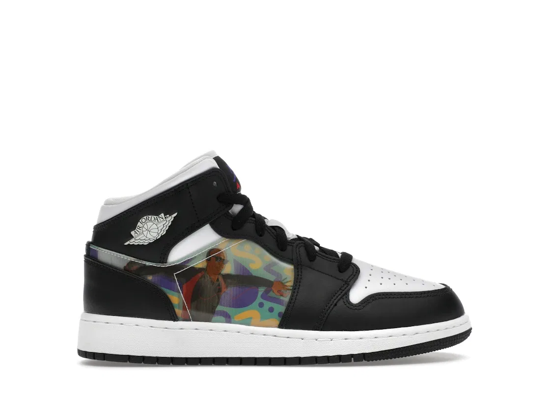 Детские кроссовки с голографическим эффектом Jordan 1 Mid Jordan, Black/New Emerald/University Red/Dark Concord