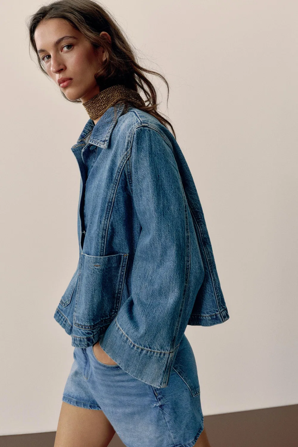 Укороченная джинсовая куртка Z1975 ZARA, Mid-blue — фото 4