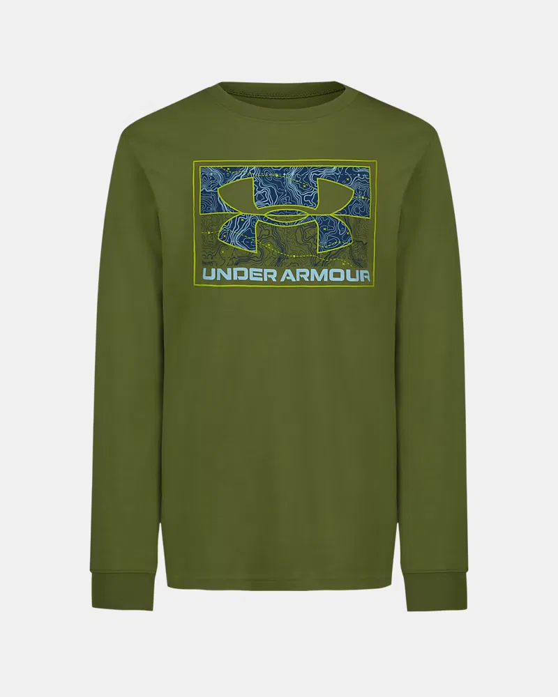 Лонгслив для мальчиков из хлопковой смеси с быстрым высыханием Topo Core UnderArmour, Warm Olive/Opal Blue