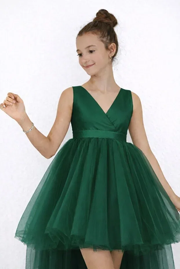 Детское платье для девочек с запахом Nsmkidslife, Emerald Green — фото 4