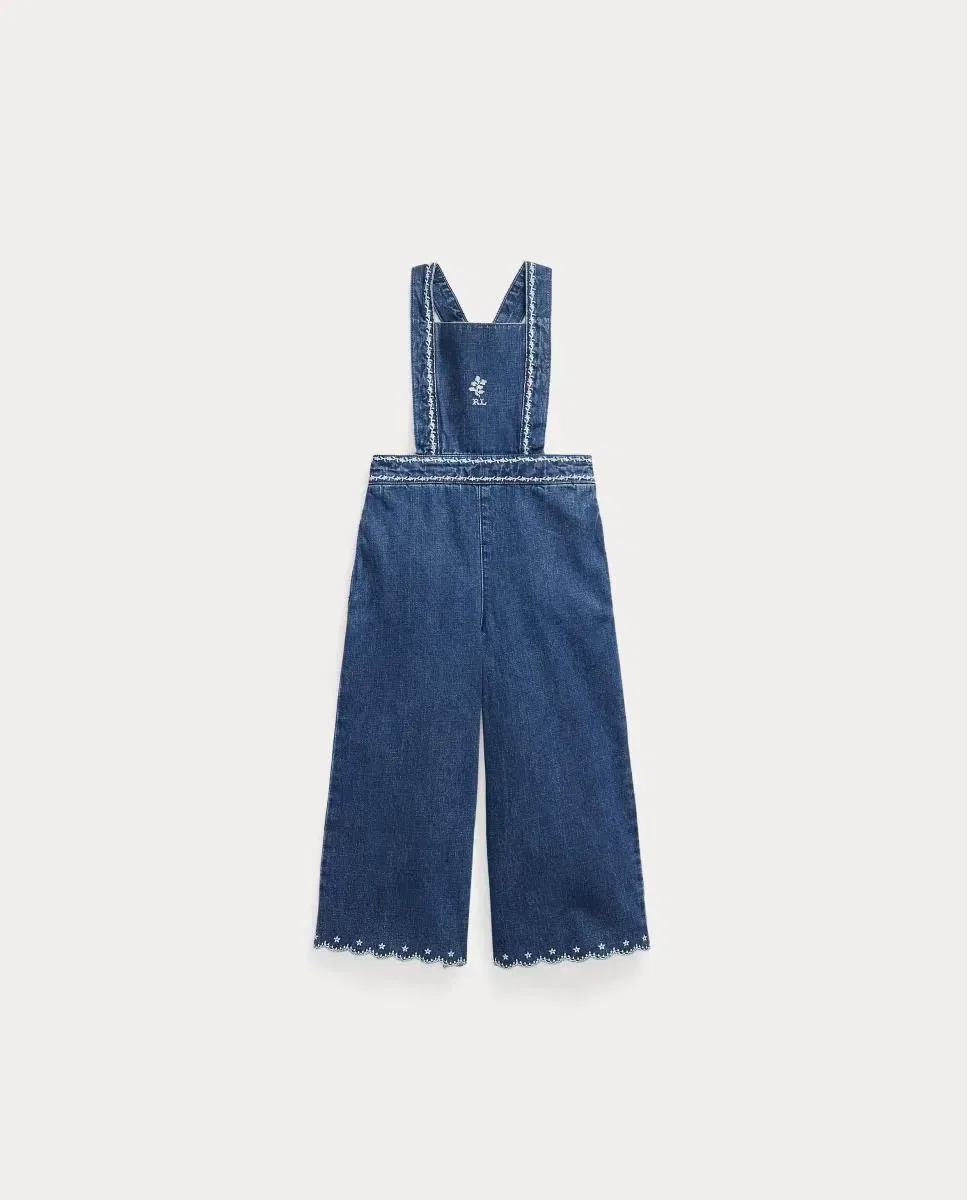 Детский комбинезон для девочек джинсовый с вышивкой Polo Ralph Lauren, Azul Marino — фото 4