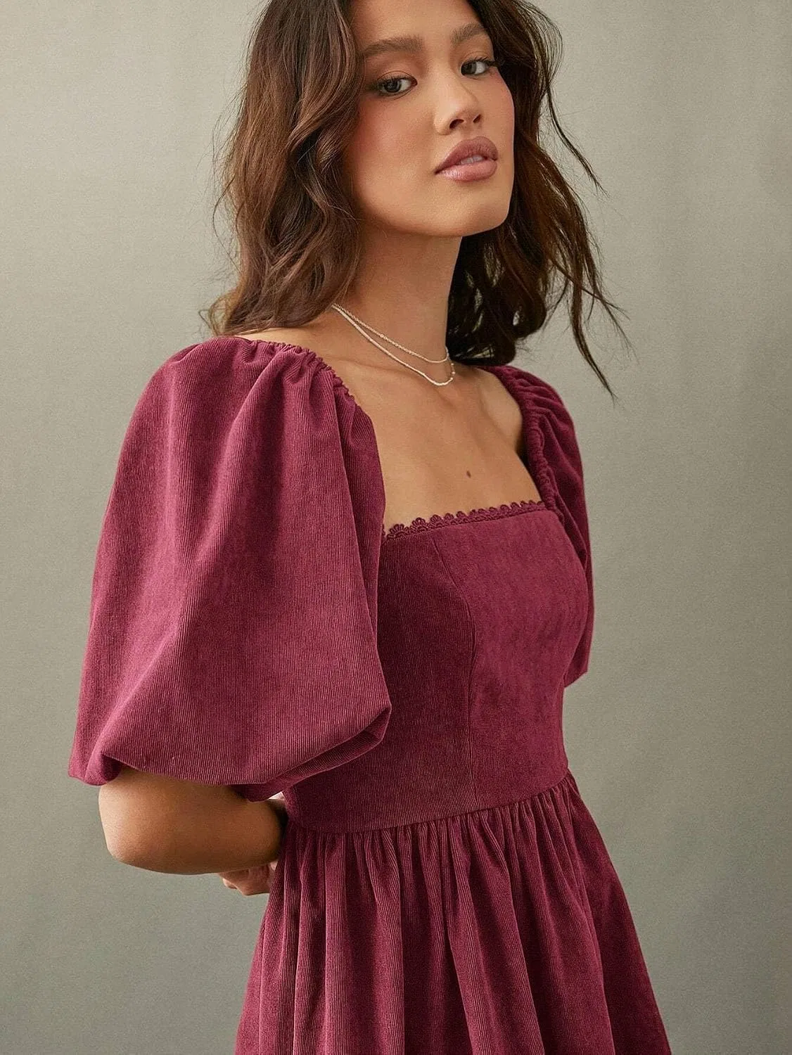 Женское платье A-силуэта с квадратным вырезом Corduroy, Red — фото 2