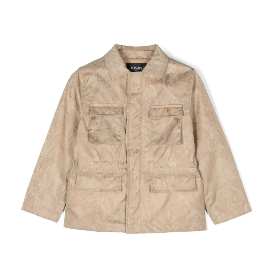 Детская куртка с жаккардовым узором Barocco Kids Barocco-Jacquard Classic Collar Jacket Young Versace, Sand