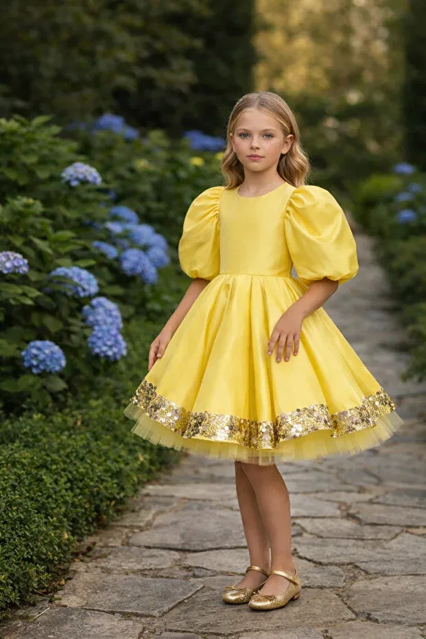 Детское платье для девочек с блестками Glam Lindissima, Yellow