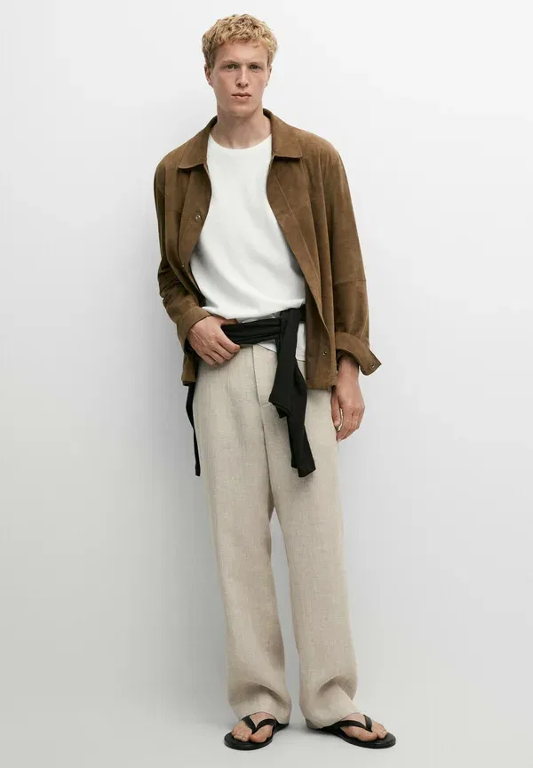 Брюки льняные check pants Massimo Dutti, Beige, бежевый — фото 2