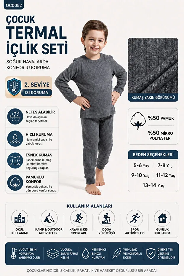 Детский комплект термобелья для девочек хлопковый Flexible air-proof thermal children's underwear set unisex Oil Company, Anthracite