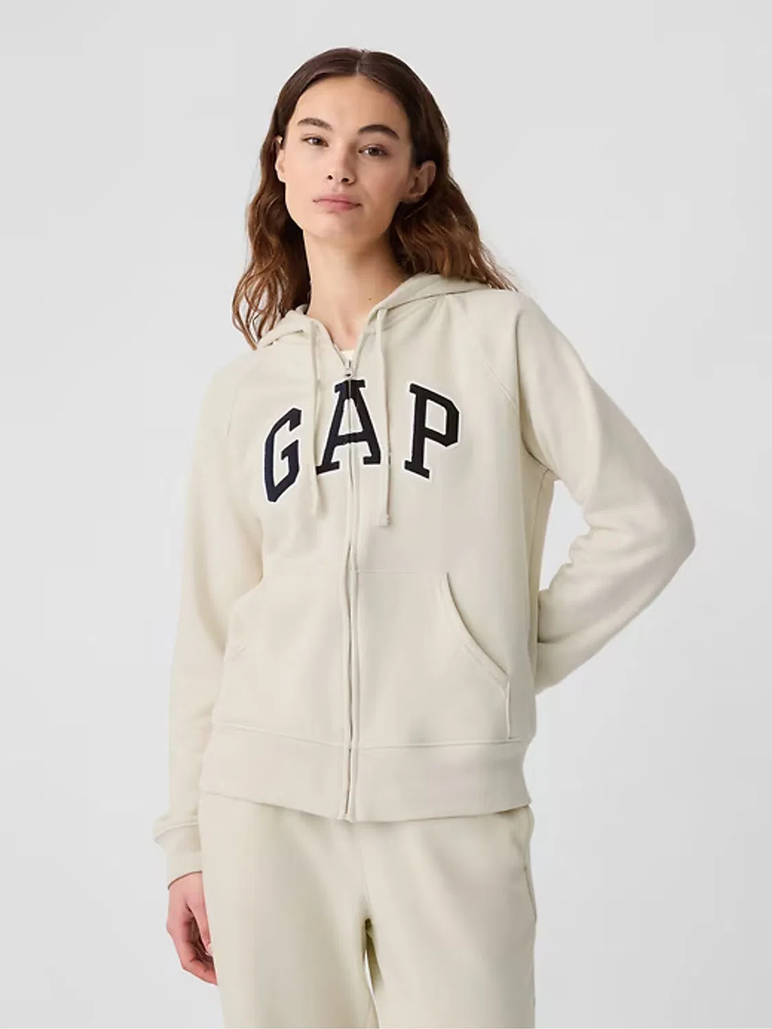 Худи Gap Logo Fleece-Lined Zip Up, кремовый — фото 3