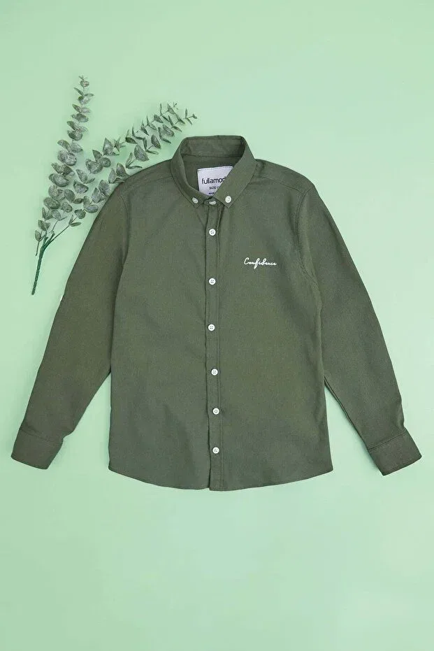 Детская рубашка для мальчиков с принтом Yazı printed Fulla Moda, Khaki