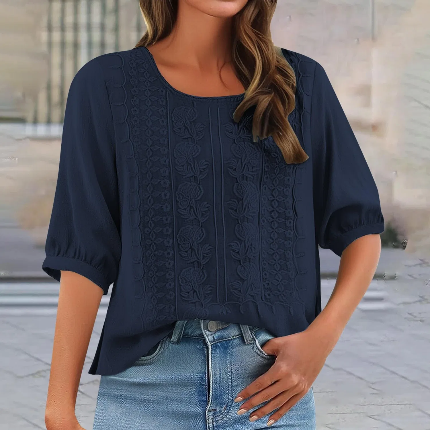 Женская блуза с вышивкой Chinese Tunic, Navy Blue — фото 2