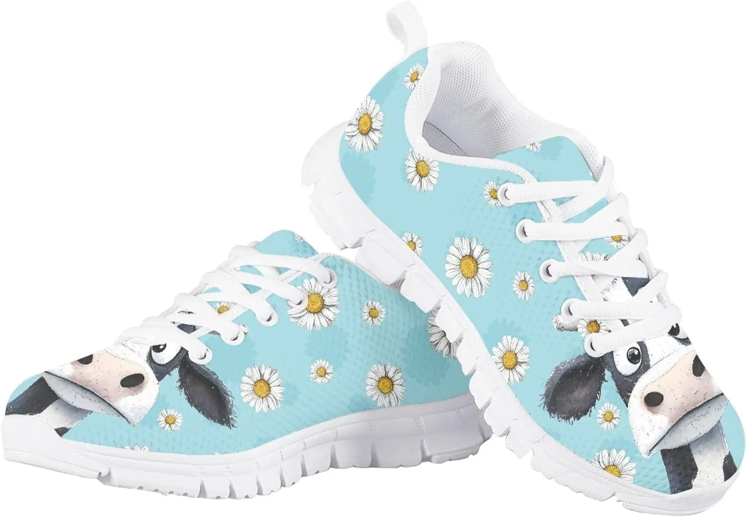 Детские кроссовки для девочек с принтом Fowototi, Blue Floral Daisy Cow