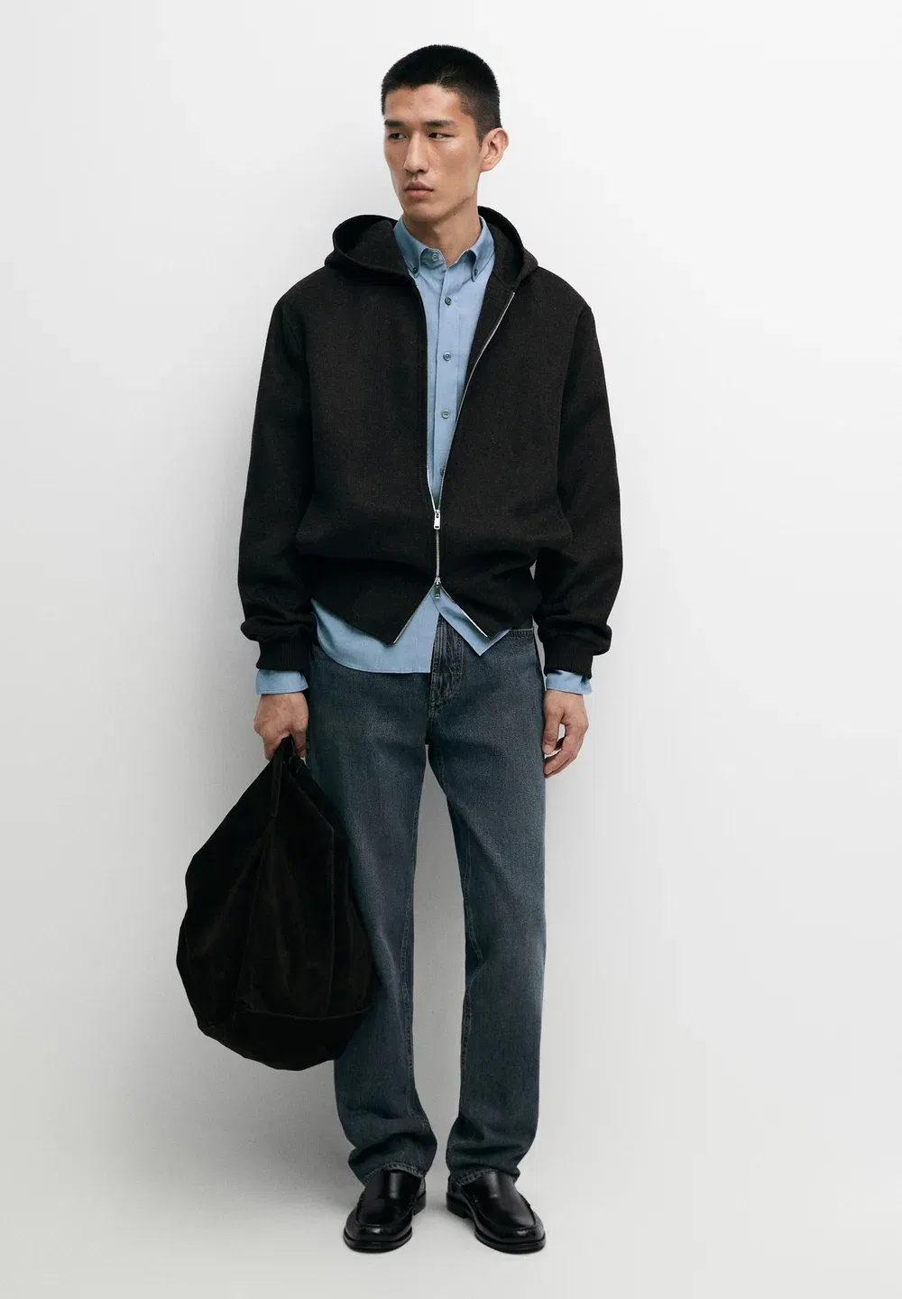 Куртка-Кардиган с капюшоном из двойной вязки из шерстяной смеси Massimo Dutti, Dark Grey — фото 2