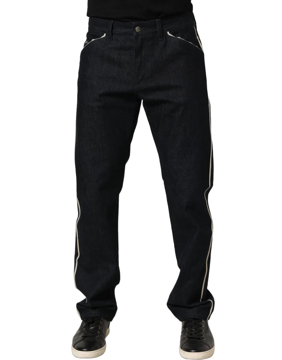Мужские джинсы прямого кроя с логотипом Straight Jeans Dolce & Gabbana, черный — фото 3