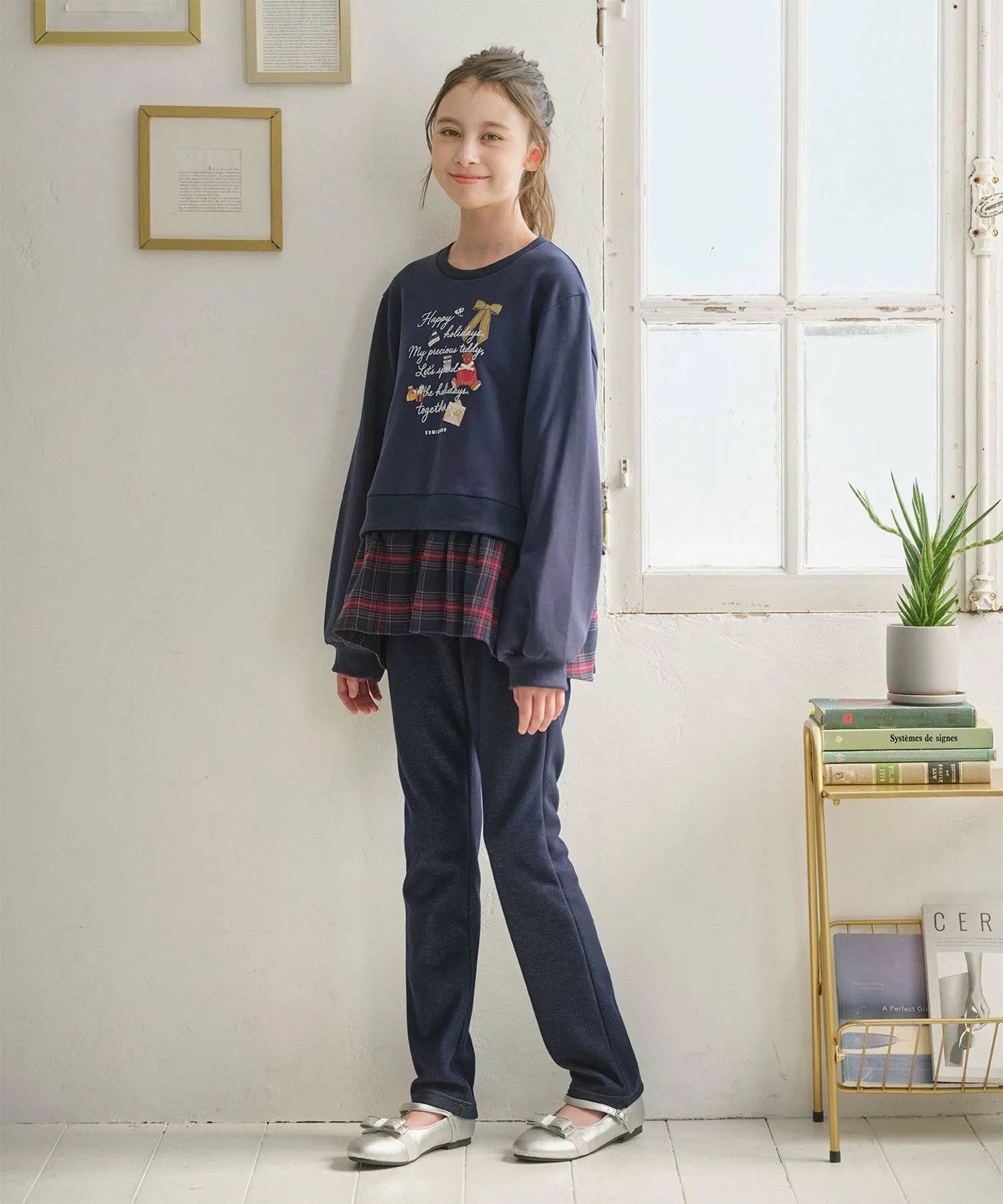 [150-160 см] Пушистые джинсовые брюки Kids Suite, Navy [075] — фото 3