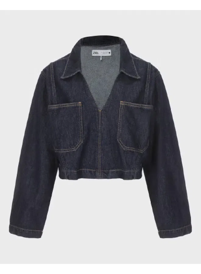 Рубашка джинсовая хлопковая с отложным воротником Zara, темно-синий