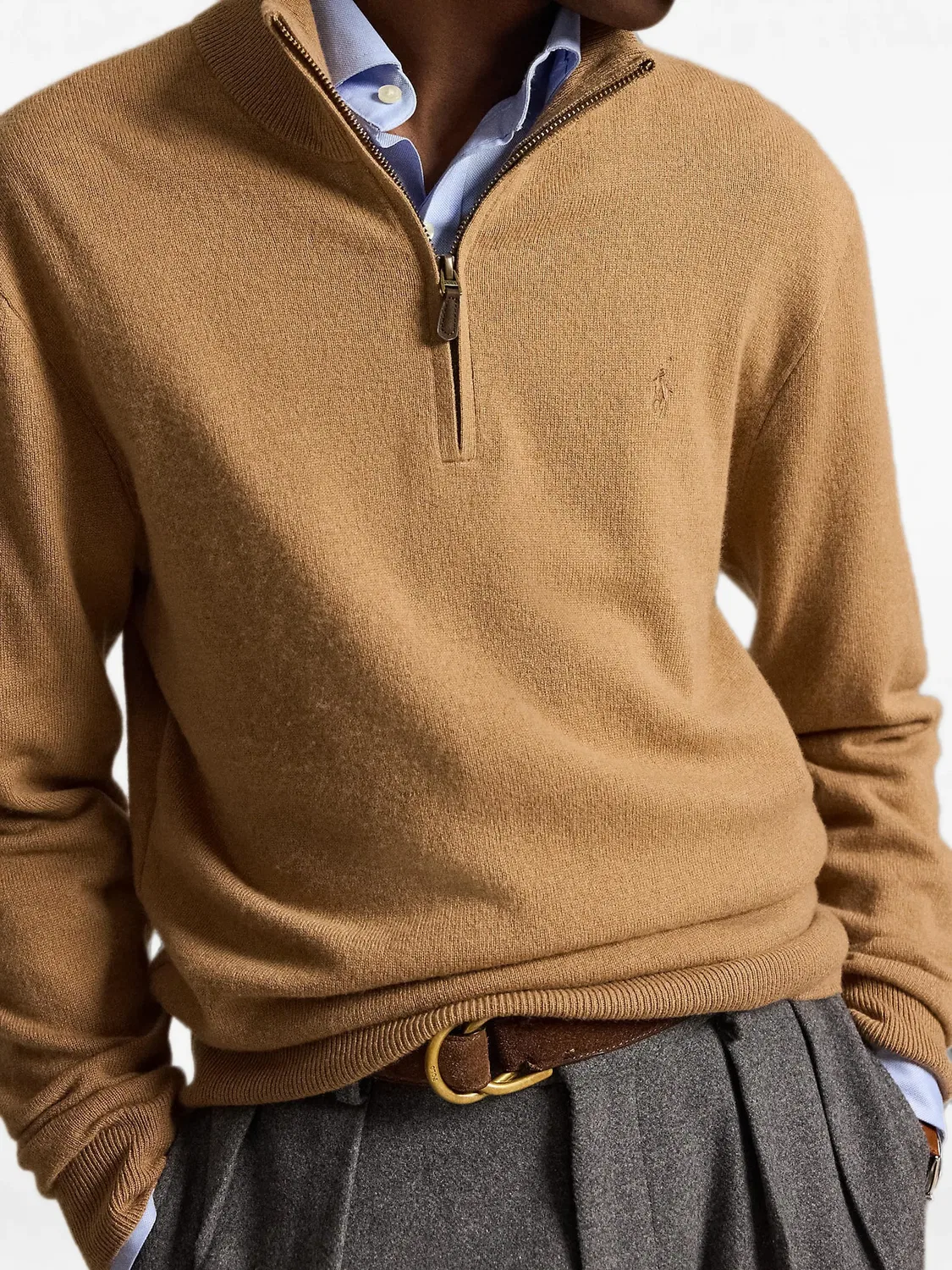 Шерстяной свитер с воротником на молнии Polo Ralph Lauren, коричневый — фото 4