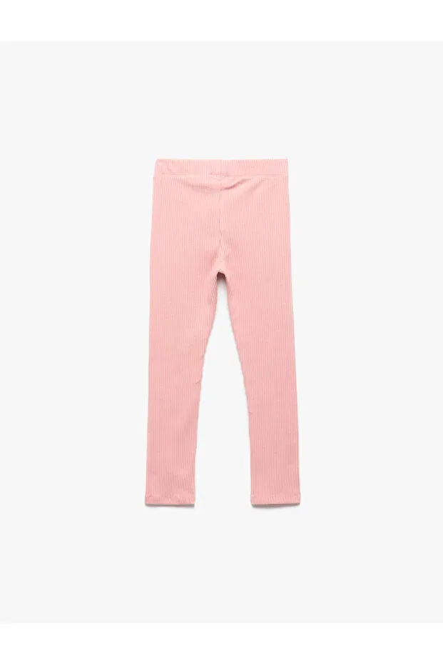 Детские леггинсы для девочек хлопковые Ribbed cotton leggings with elastic waistband Koton, Rose — фото 2
