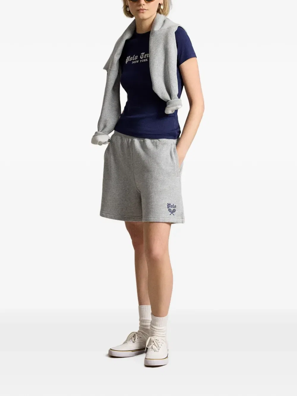 Шорты из джерси с вышитым логотипом POLO RALPH LAUREN, серый — фото 3