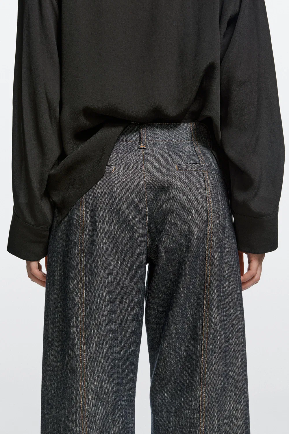Широкие брюки Massimo Dutti, с эффектом джинсовой ткани, индиго — фото 3