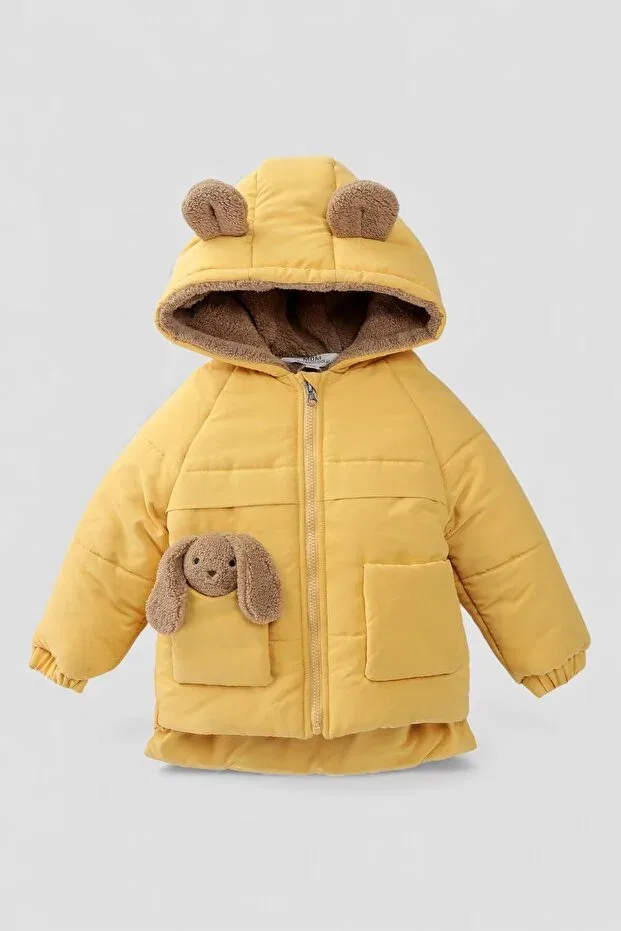 Детское пальто для девочек из плюшевого кроличьего флиса Midimod Gold, Yellow