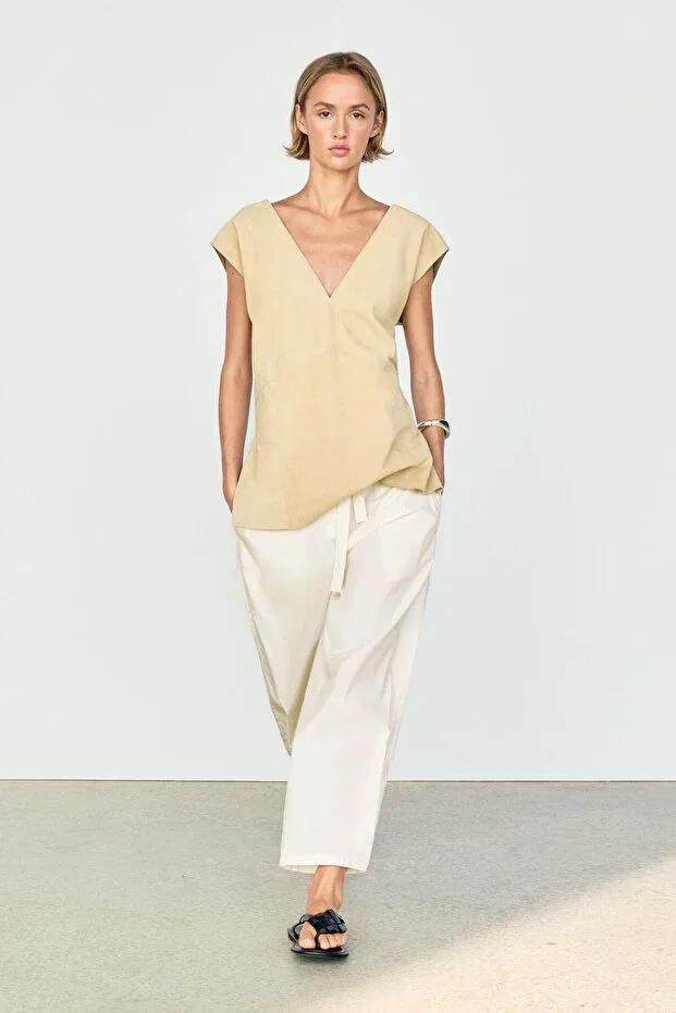 Женские брюки из хлопка Massimo Dutti, White