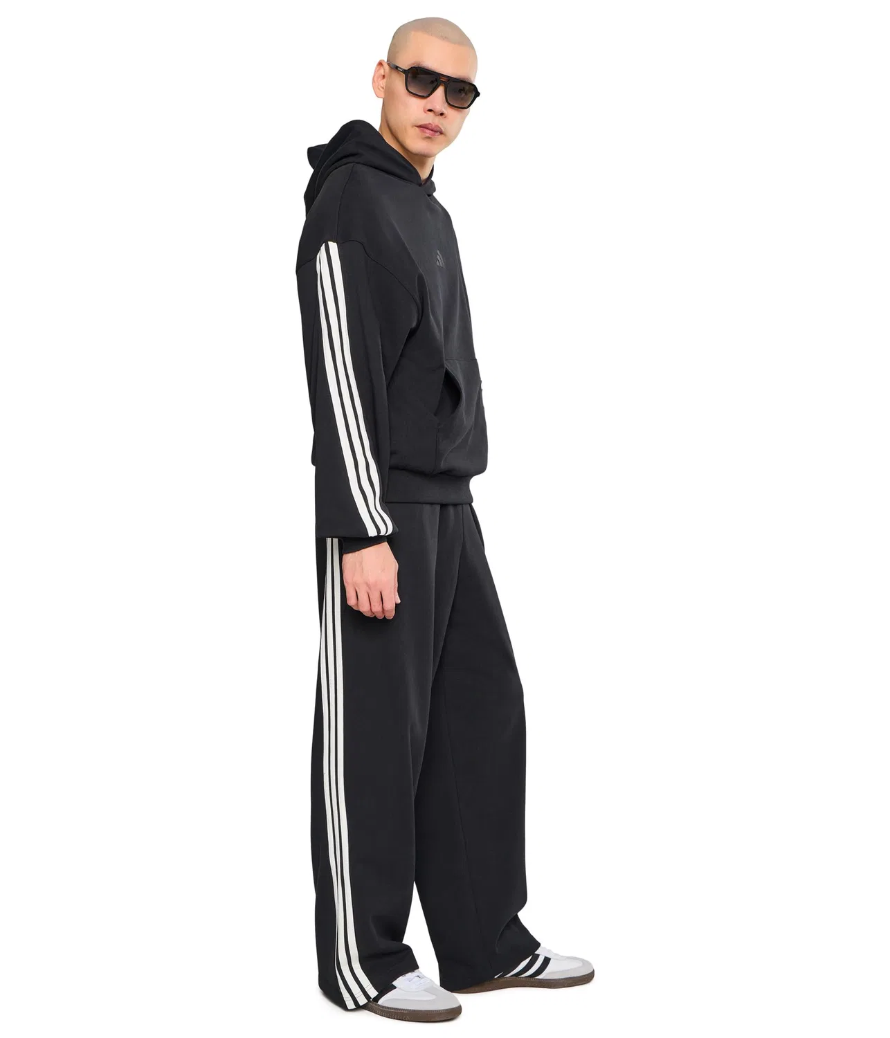 Комплект широких брюк с тремя полосками Adidas, Black/Off-White — фото 2