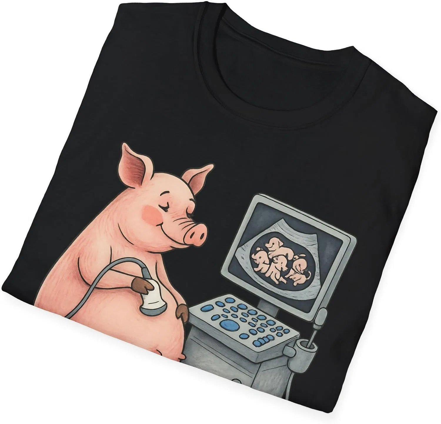 Женская футболка с принтом Pregnant Pig Ultrasound Shirt, чёрный — фото 2