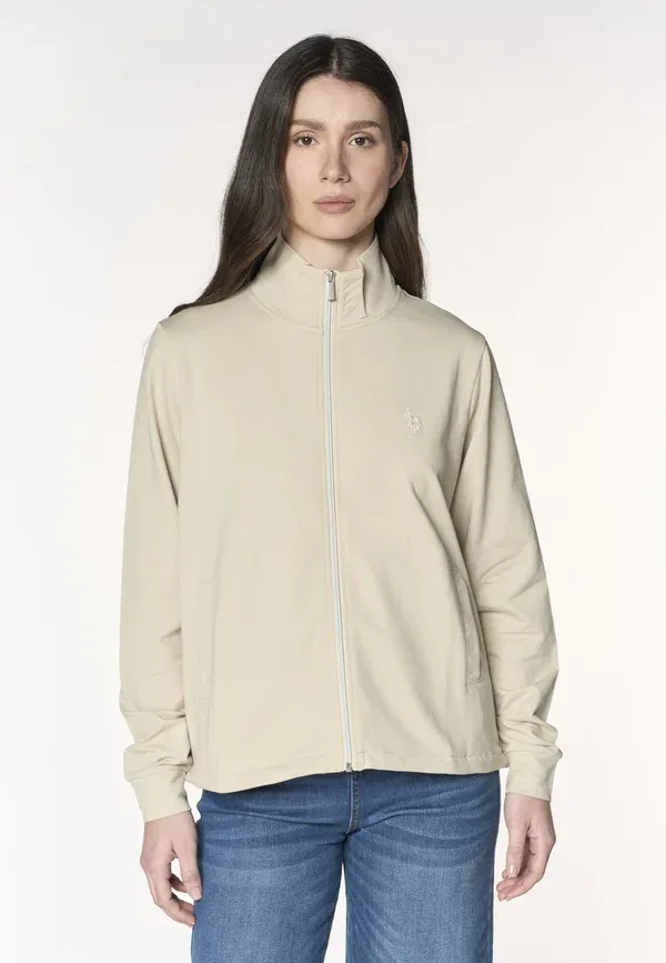 Толстовка на молнии из хлопка и эластана Zip-up sweatshirt U.S. Polo Assn., beige, бежевый