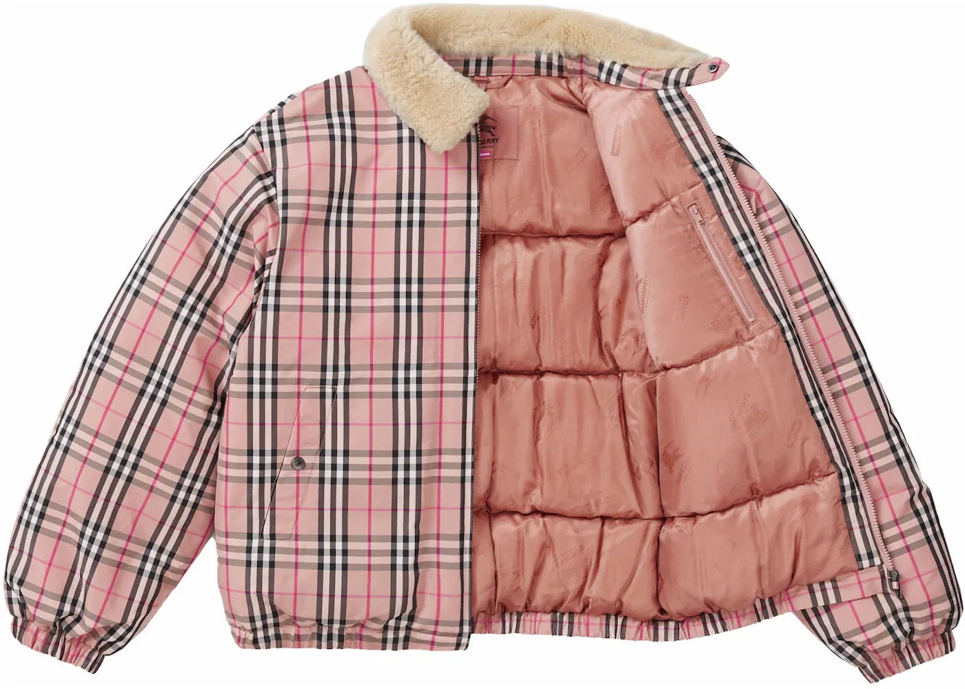 Мужская пуховая куртка с воротником из овчины Shearling Supreme Burberry, Pink — фото 2