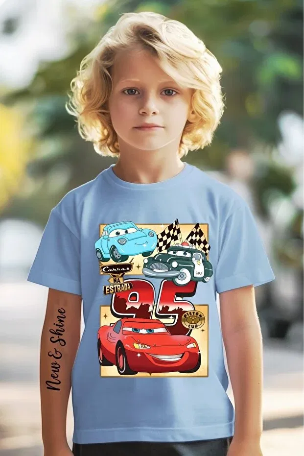 Детская футболка для мальчиков с принтом Cars Lightning Mcqueen New Shine, Babe Blue