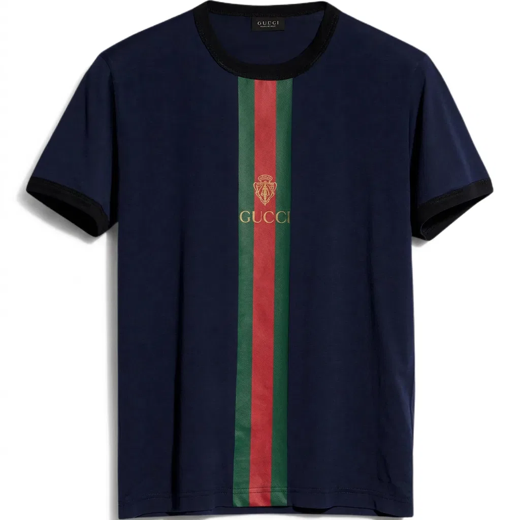 Мужская футболка с круглым вырезом Dark Blue GUCCI