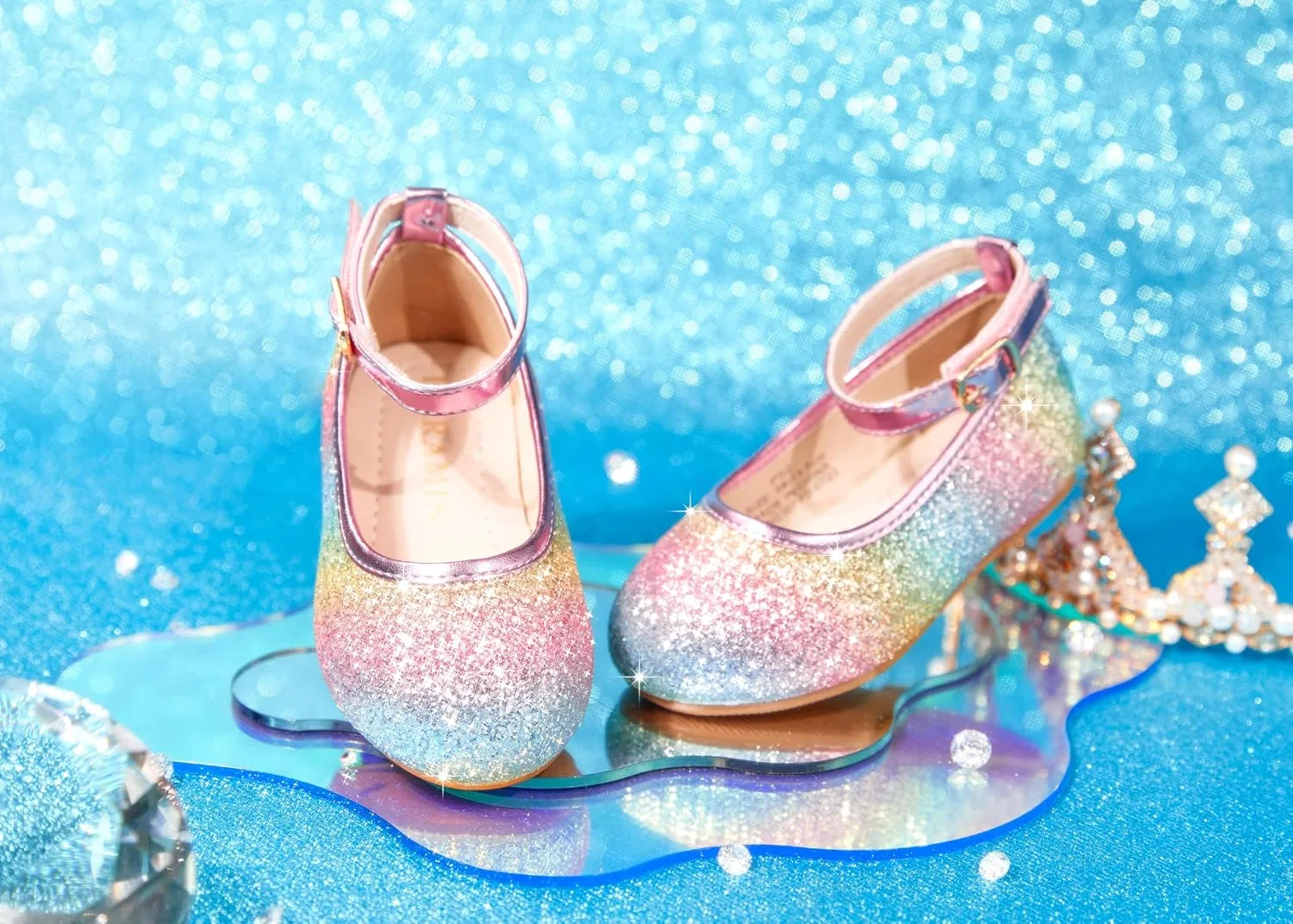 Детские туфли-балетки для девочек с блестками PHIRAMIN, Glitter Rainbow — фото 2