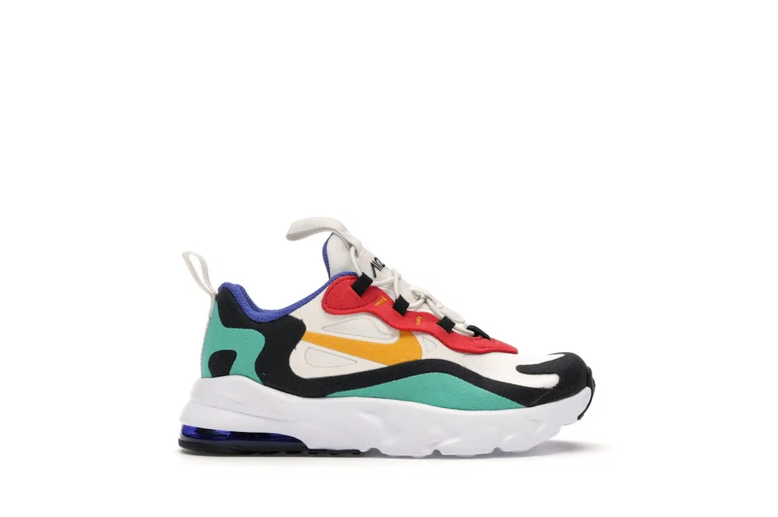 Детские кроссовки Lifestyle Nike Air Max 270 React, Phantom/University Gold-University Red-Black-Kinetic Green-Hyper Royal