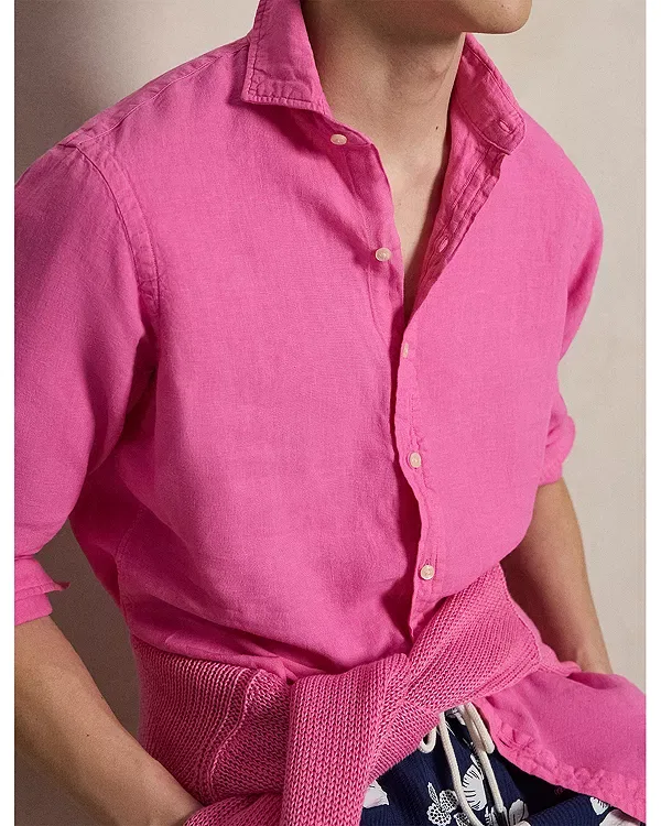 Мужская рубашка из льна Polo Ralph Lauren, Baja Pink — фото 4