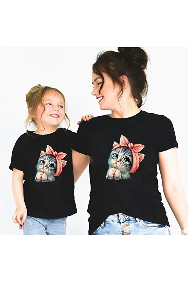 Детская футболка с принтом Cute kitten t-shirt with black bow Machetta, Черный