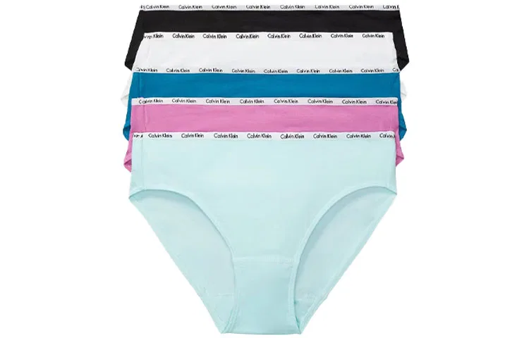 Женские трусы-слипы, набор 5 штук, Calvin Klein, Цвет Pink Navy Blue Light Blue Black White — фото 3