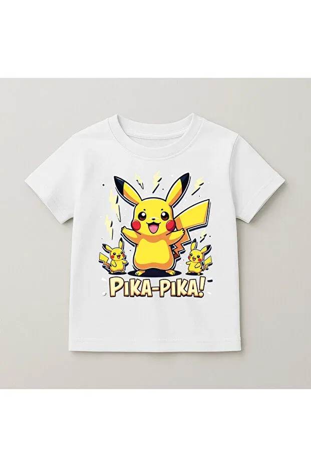 Детская футболка с принтом Pikachu Printed Premium Crew Neck 100% Cotton Short Sleeve Kids Tshirt T-Show, White