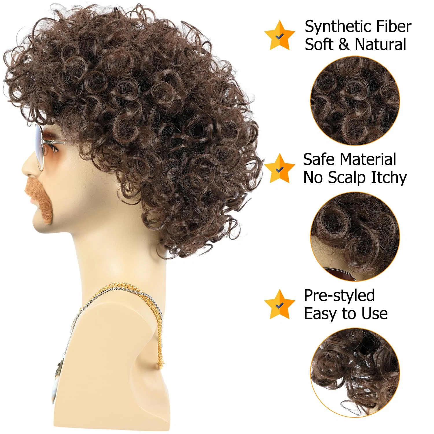 Мужской парик «Disco Afro» для вечеринок 70-х 80-х годов Bettecos, Dunkelbraun — фото 4