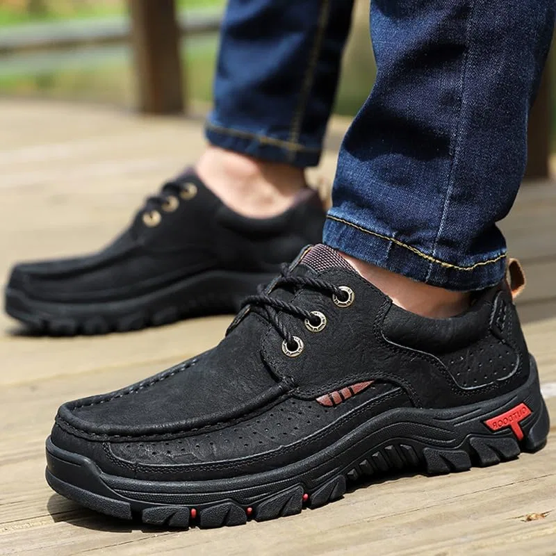 Мужские лоферы кожаные шнурованные повседневные, Black VatigSteps — фото 2