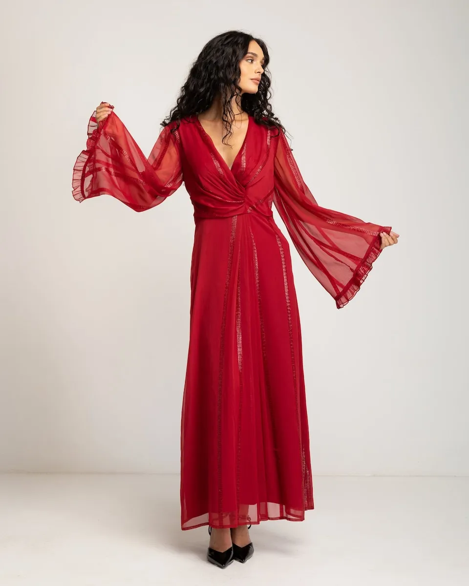 

Длинное красное платье с V-образным вырезом Niza