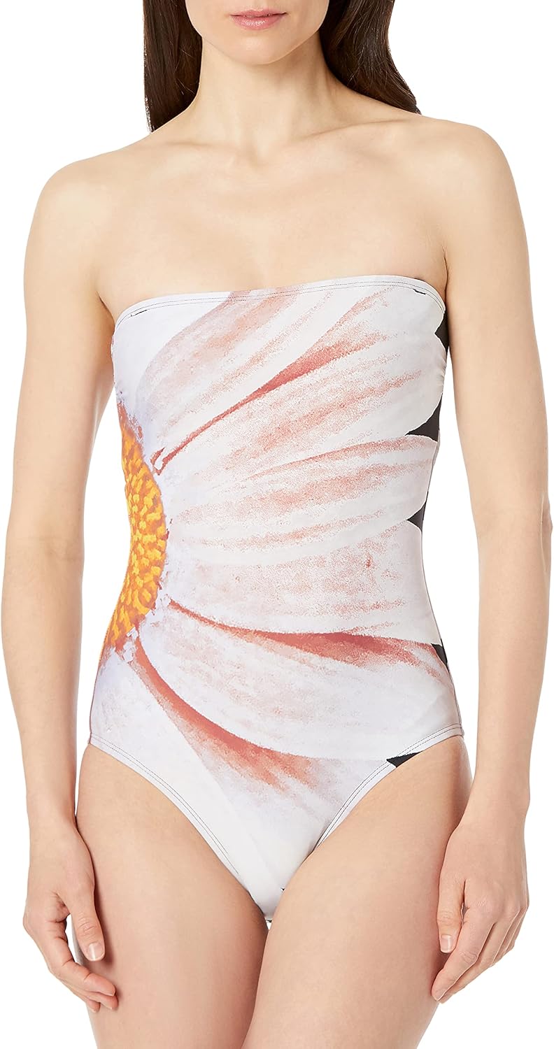 Классический женский слитный купальник-бандо Calvin Klein с утягивающим эффектом на животе, Thistle — фото 3