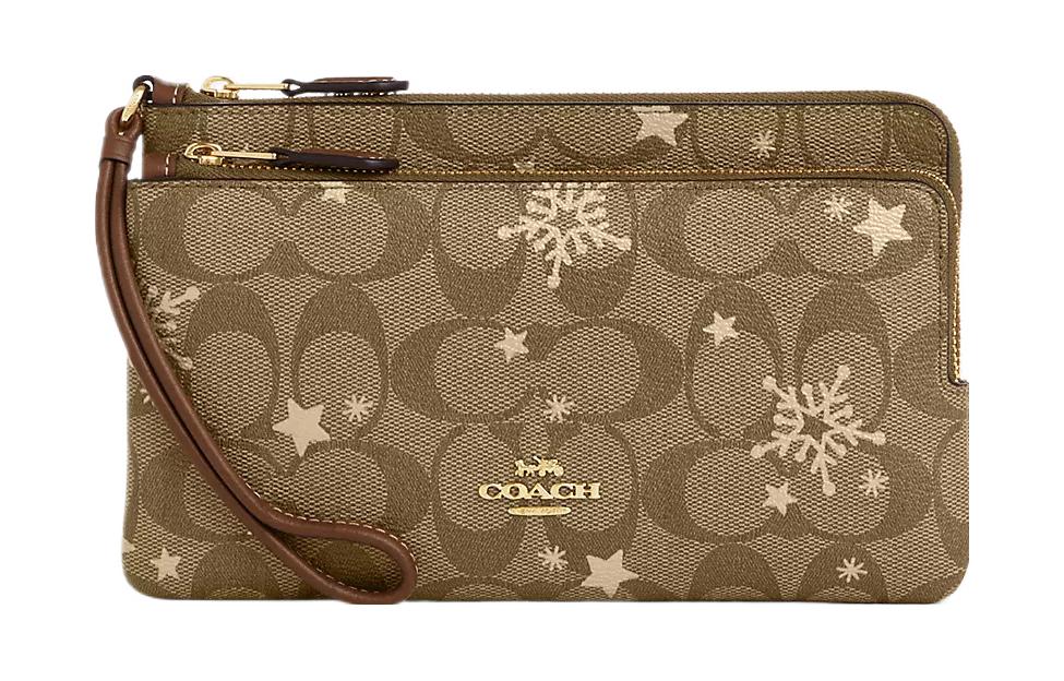 

COACH Кошелек Trumpets Women's Khaki & Saddle из гладкой кожи с покрытием из прочной ткани