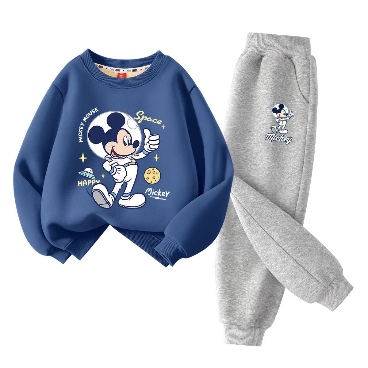 Детский спортивный костюм с круглым вырезом Disney, [Thickened and Fleece-Lined]Cosmic Indigo+Astronaut Gray