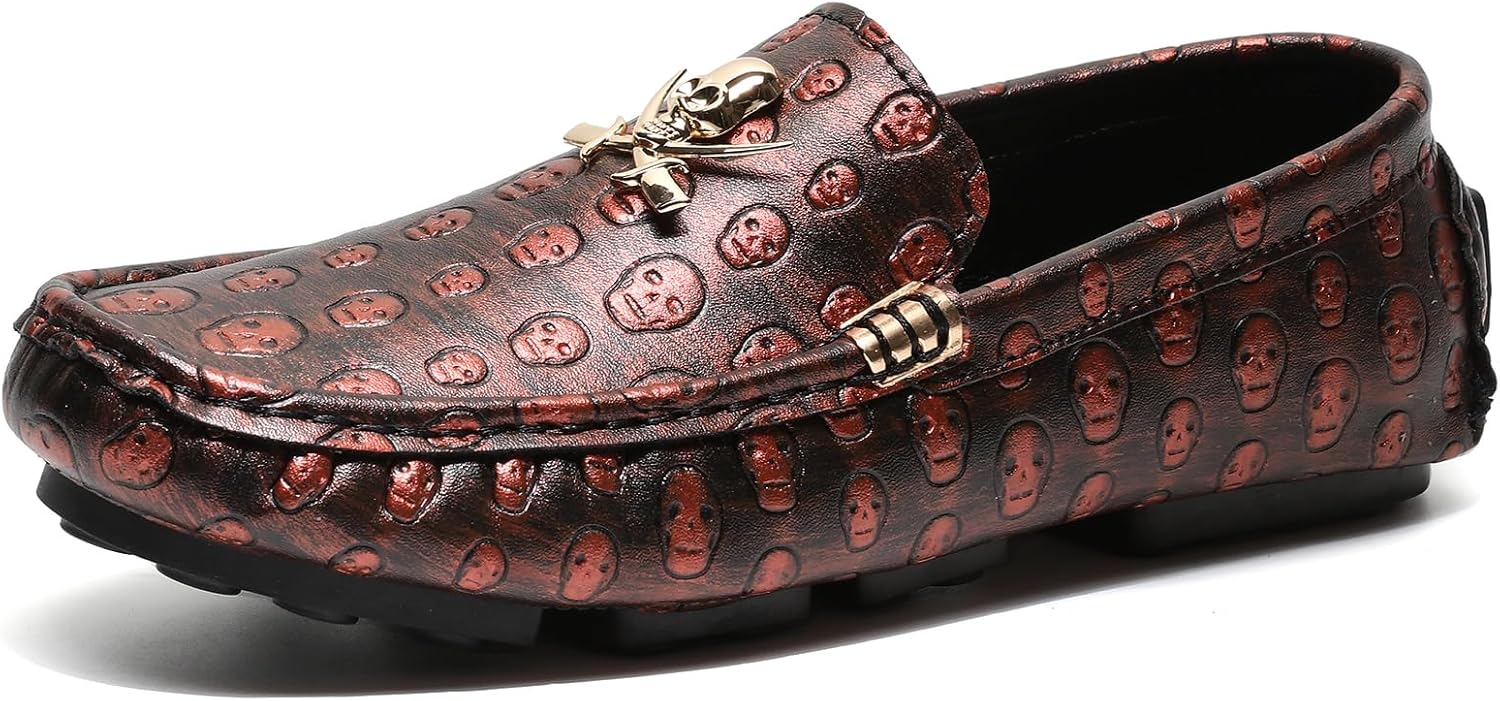 

Мужские кожаные мокасины Dacnakby для вождения, слипоны с черепом и металлической пряжкой, повседневные туфли, коричневый