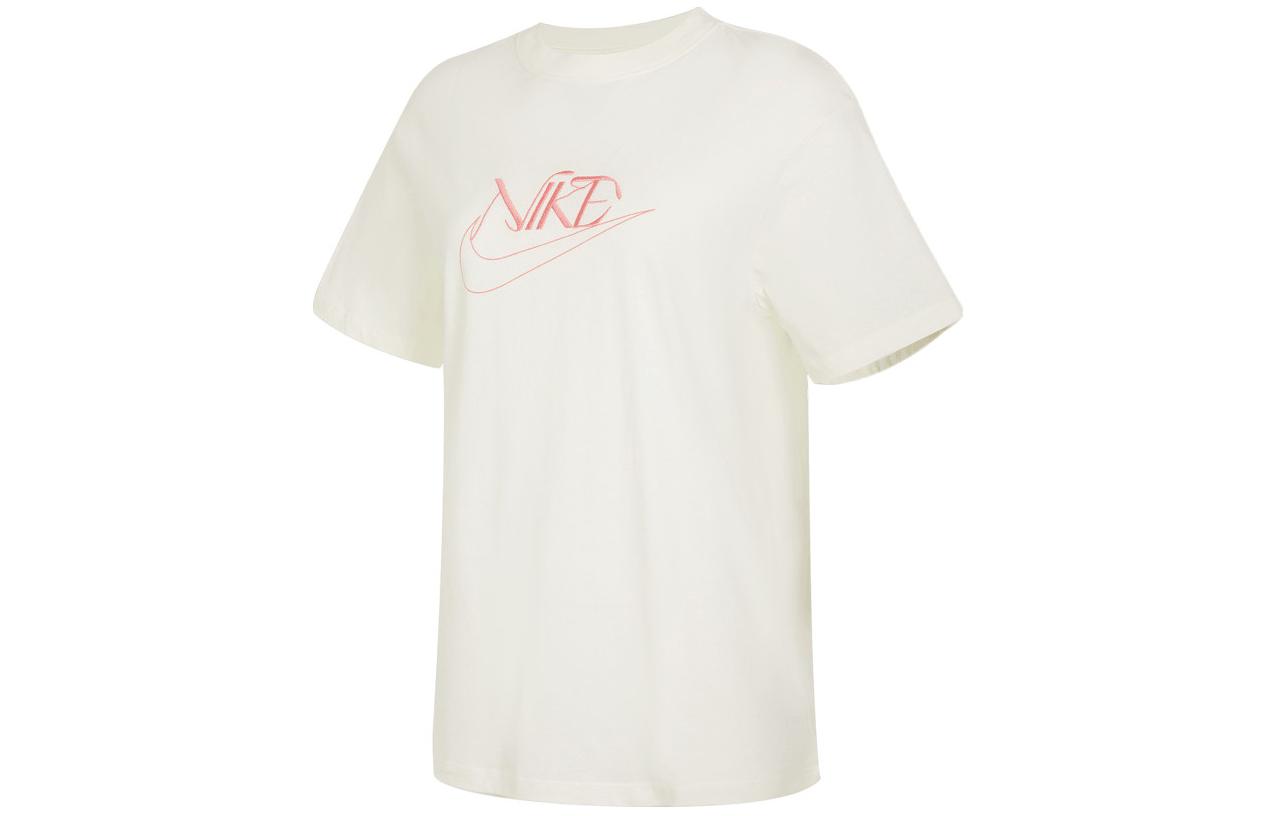 

Nike Женская футболка в стиле ретро с круглым вырезом и буквенным принтом, бежевая