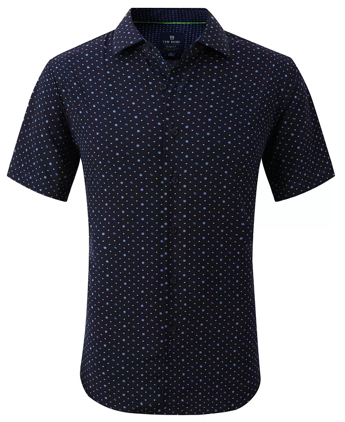 

Мужская облегающая рубашка с коротким рукавом Performance Button Down Tom Baine, синий