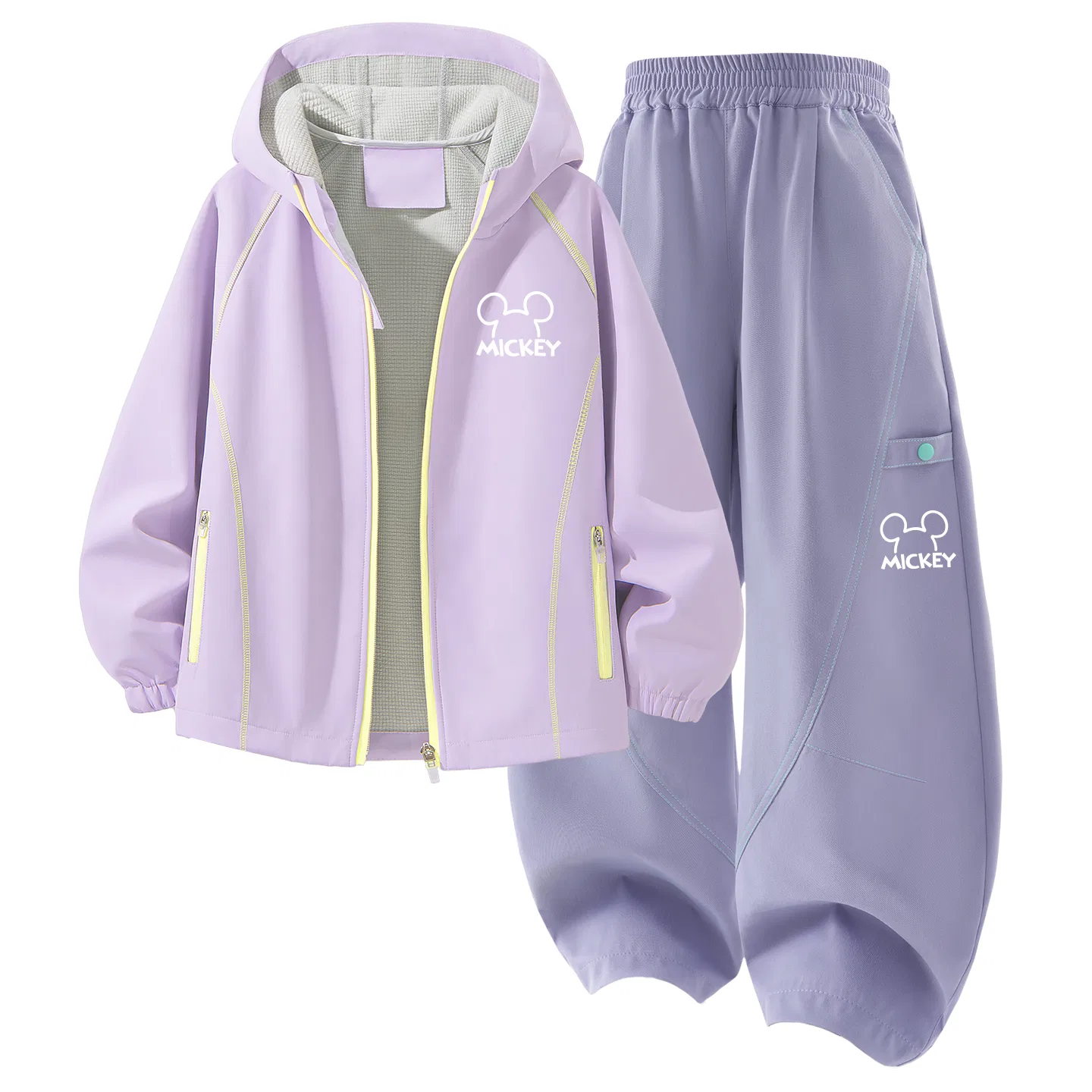 Детский комплект спортивной одежды с капюшоном, с принтом, Hyacinth Purple+Light Leaf Purple, Disney
